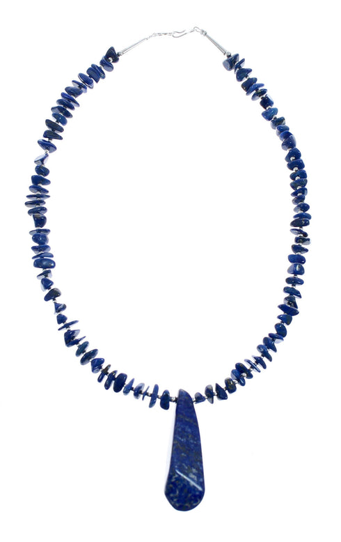 Native American Sterling Silver Lapis Bead Necklace with Pendant JX126760
