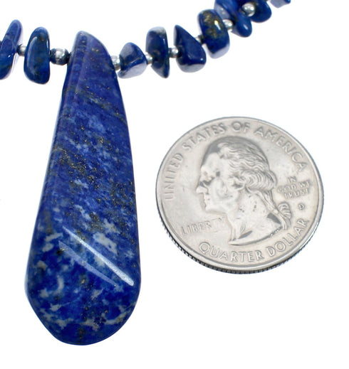 Native American Sterling Silver Lapis Bead Necklace with Pendant JX126760