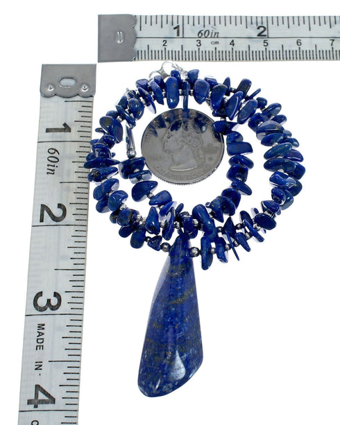 Native American Sterling Silver Lapis Bead Necklace with Pendant JX126760