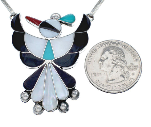 Zuni Thunderbird Multicolor Inlay Sterling Silver Link Necklace Set JX127047