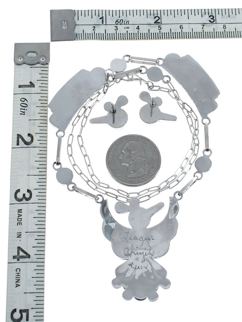 Zuni Thunderbird Multicolor Inlay Sterling Silver Link Necklace Set JX127047