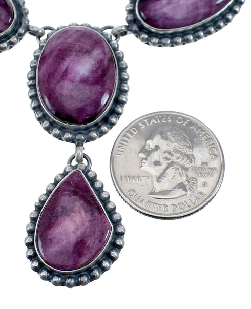 Purple Oyster Shell Genuine Sterling Silver Navajo Link Necklace Set JX127025