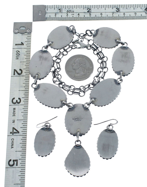 Purple Oyster Shell Genuine Sterling Silver Navajo Link Necklace Set JX127025