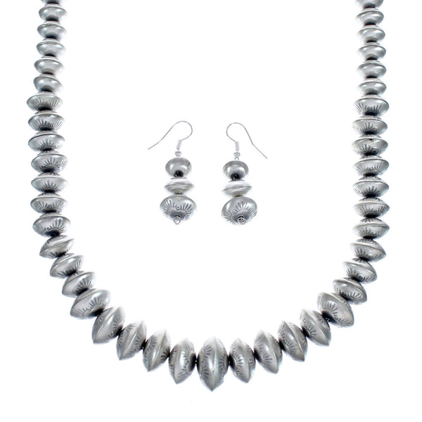Navajo Authentic Sterling Silver Necklace Earrings Set JX127043