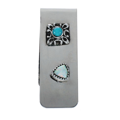 Navajo Turquoise and Opal Genuine Sterling Silver Money Clip JX127033