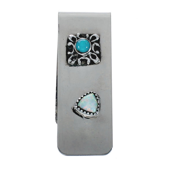 Navajo Turquoise and Opal Genuine Sterling Silver Money Clip JX127033