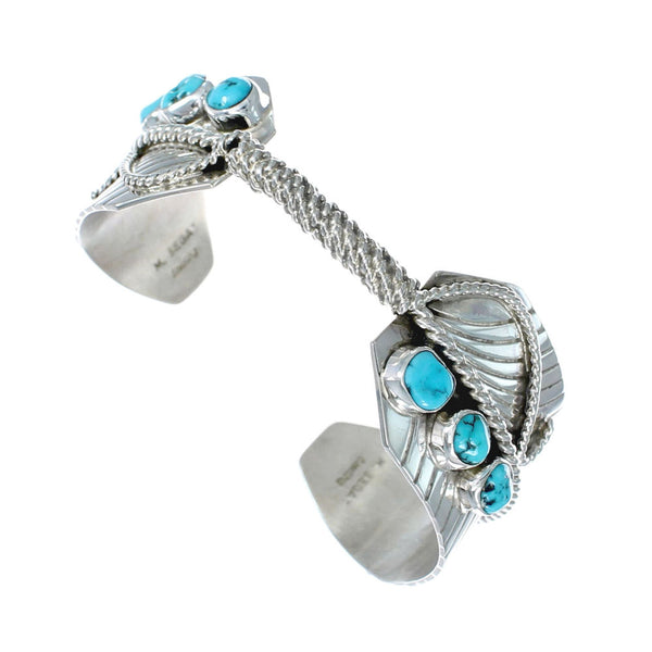 Navajo Feather Turquoise Sterling Silver Cuff Bracelet AX126326