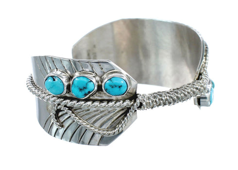 Navajo Feather Turquoise Sterling Silver Cuff Bracelet AX126326