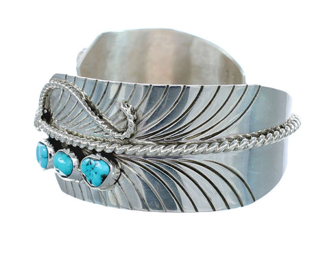 Navajo Feather Turquoise Sterling Silver Cuff Bracelet AX126326