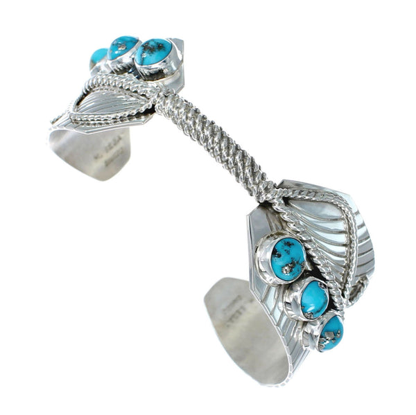 Navajo Feather Turquoise Sterling Silver Cuff Bracelet AX126328