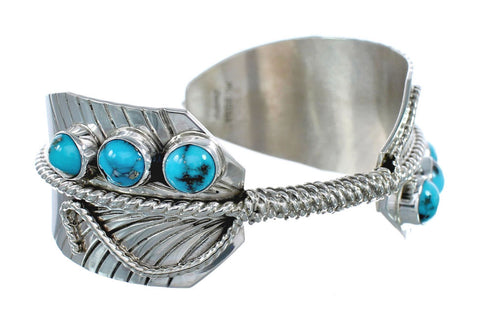 Navajo Feather Turquoise Sterling Silver Cuff Bracelet AX126328