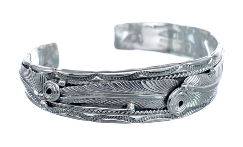 Native American Sterling Silver Scalloped Leaf Cuff Bracelet AX126728