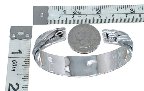 Native American Sterling Silver Scalloped Leaf Cuff Bracelet AX126728