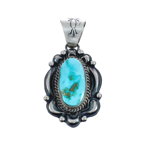 Native American Authentic Turquoise Sterling Silver Pendant JX126682