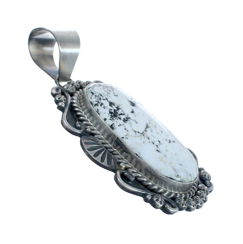 Native American Authentic White Buffalo Turquoise Sterling Silver Pendant JX126695