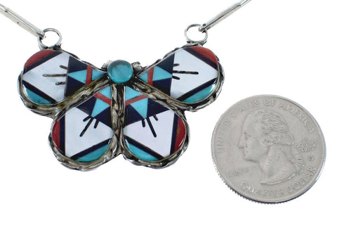 Zuni Multicolor Inlay Tear Drop Sterling Silver Earrings And Link Necklace Set AX126178