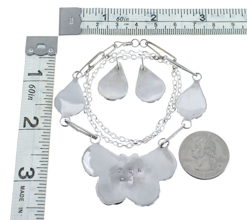 Zuni Multicolor Inlay Tear Drop Sterling Silver Earrings And Link Necklace Set AX126178