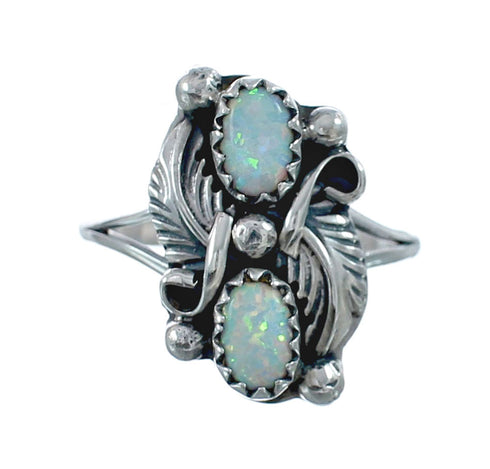 Sterling Silver Leaf Navajo Opal Ring Size 8 AX126974