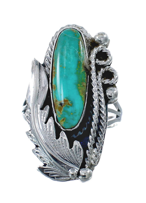 Turquoise And Sterling Silver Scalloped Leaf Navajo Ring Size Size 9-1/4 AX126237