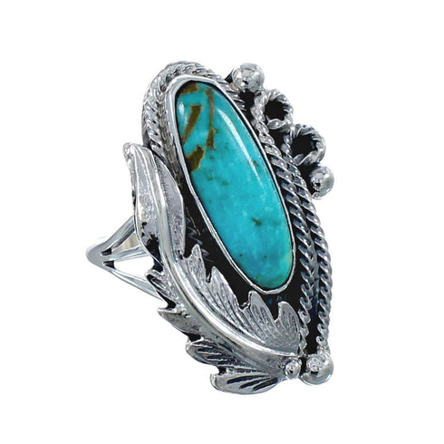 Turquoise And Sterling Silver Scalloped Leaf Navajo Ring Size Size 8-3/4 AX126241