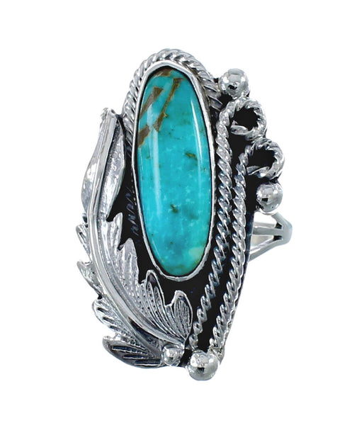 Turquoise And Sterling Silver Scalloped Leaf Navajo Ring Size Size 8-3/4 AX126241