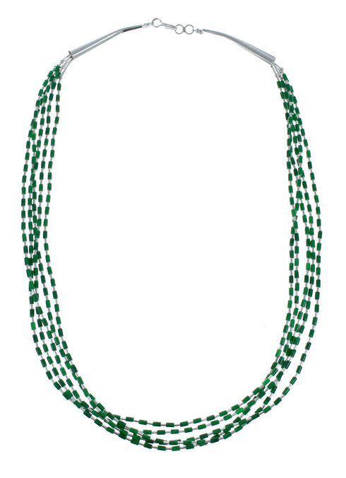 Hand Strung Liquid Silver 5-Strand Malachite Necklace JX126255