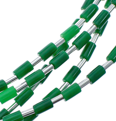 Hand Strung Liquid Silver 5-Strand Malachite Necklace JX126255