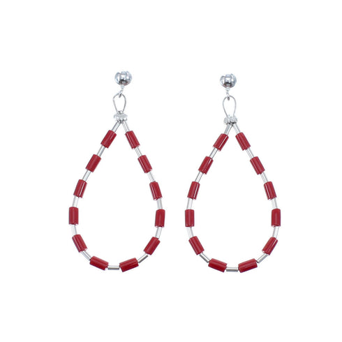 Man Made Coral Liquid Sterling Silver Post Dangle Earrings JX126775