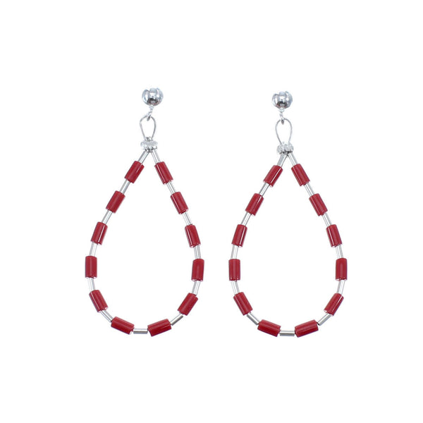 Man Made Coral Liquid Sterling Silver Post Dangle Earrings JX126775