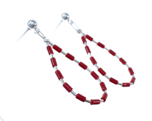 Man Made Coral Liquid Sterling Silver Post Dangle Earrings JX126775