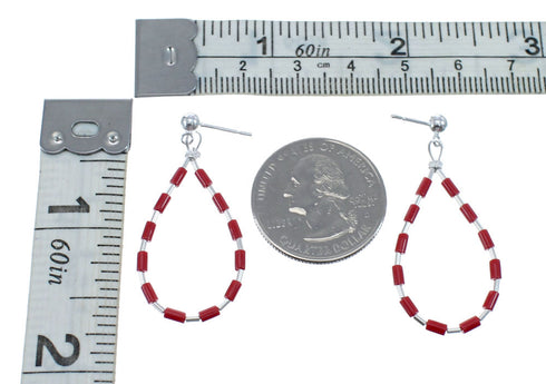 Man Made Coral Liquid Sterling Silver Post Dangle Earrings JX126775