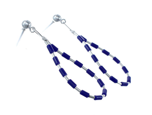 Man Made Lapis Liquid Sterling Silver Post Dangle Earrings JX126776