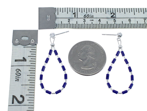 Man Made Lapis Liquid Sterling Silver Post Dangle Earrings JX126776