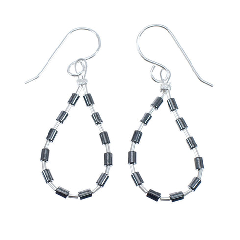 Authentic Hematite Liquid Sterling Silver Hook Dangle Earrings JX126778