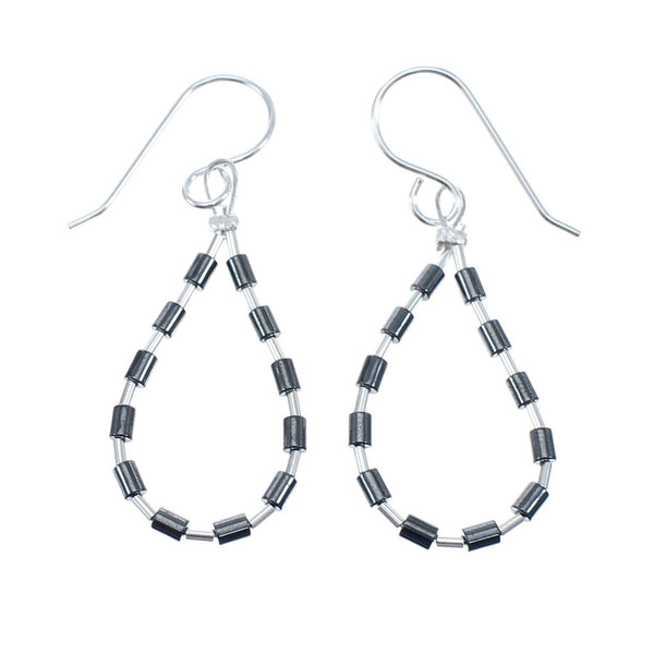 Authentic Hematite Liquid Sterling Silver Hook Dangle Earrings JX126778