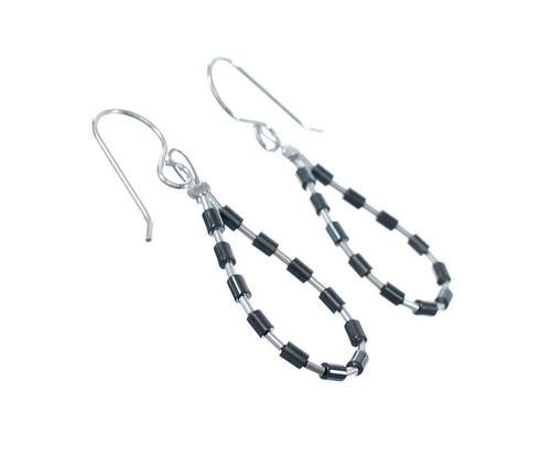 Authentic Hematite Liquid Sterling Silver Hook Dangle Earrings JX126778