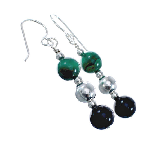 Sterling Silver Malachite Onyx Bead Hook Dangle Earrings JX127216