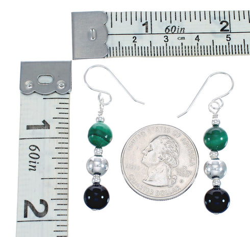 Sterling Silver Malachite Onyx Bead Hook Dangle Earrings JX127216