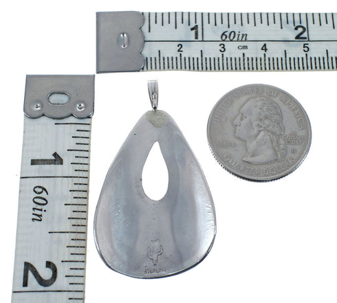 Turquoise and Coral Inlay Genuine Sterling Silver Navajo Pendant AX127416