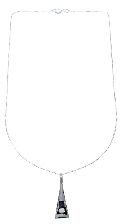 Navajo Sterling Silver Opal 16" Box Chain Pendant Necklace Set AX127460
