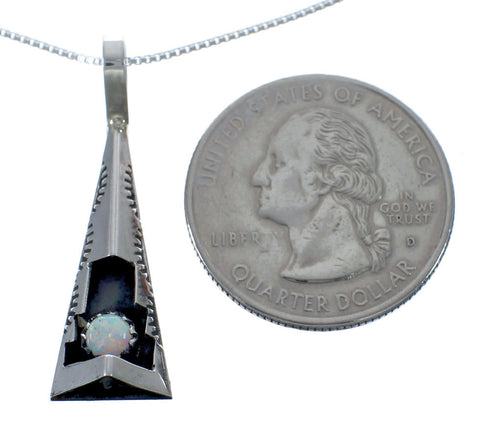Navajo Sterling Silver Opal 16" Box Chain Pendant Necklace Set AX127460