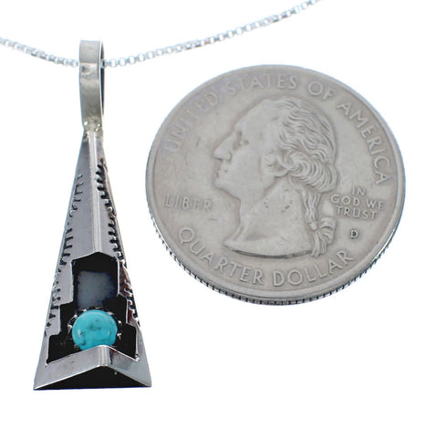 Navajo Sterling Silver Turquoise 16" Box Chain Pendant Necklace Set AX127462