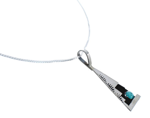 Navajo Sterling Silver Turquoise 16" Box Chain Pendant Necklace Set AX127462