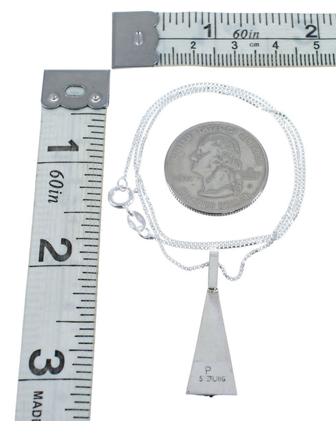 Navajo Sterling Silver Turquoise 16" Box Chain Pendant Necklace Set AX127462