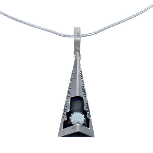 Navajo Sterling Silver Opal 18-1/8" Italian Snake Chain Pendant Necklace Set AX127463