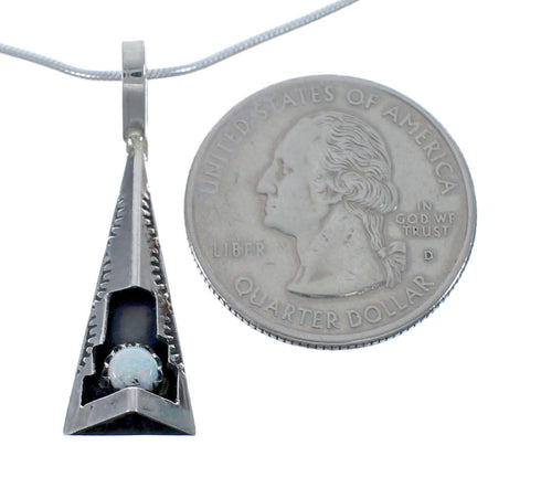 Navajo Sterling Silver Opal 18-1/8" Italian Snake Chain Pendant Necklace Set AX127463