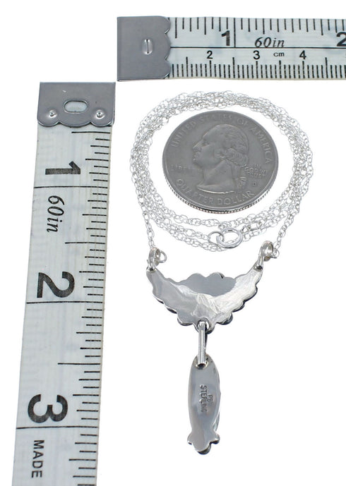 Native American Navajo Onyx Sterling Silver Leaf Chain Necklace AX127533