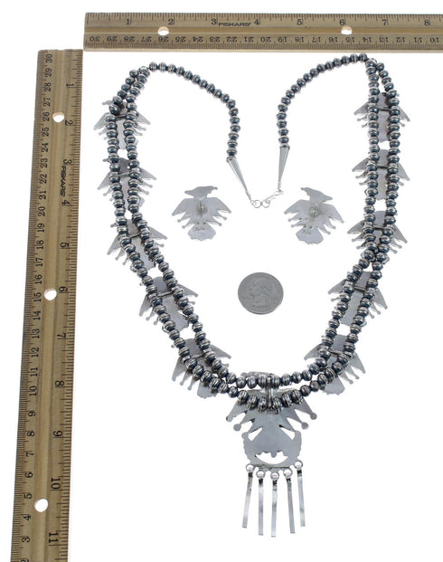 Zuni Sterling Silver Multicolor Thunderbird Necklace And Earrings Set AX127536