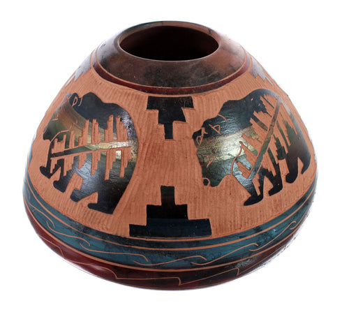 Navajo Horse Hair Hand Crafted Bear Pot By Artist Carol Johnson AX127554