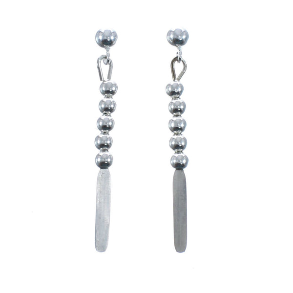 Genuine Sterling Silver Navajo Bead Post Dangle Earrings AX127597